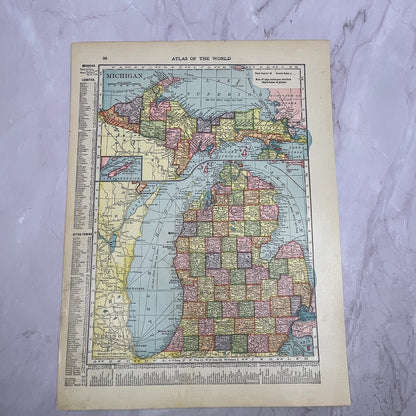 Map of Michigan 1910 Print V14-7