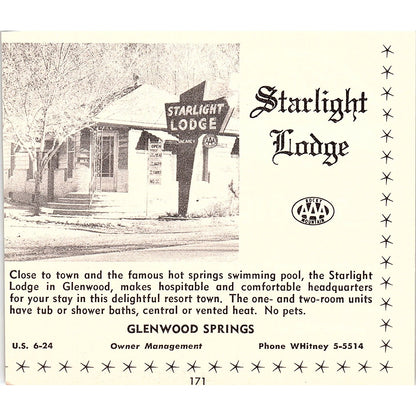 Starlight Lodge, The Western Motel Glenwood Springs CO 1958 Ad AG1-H2