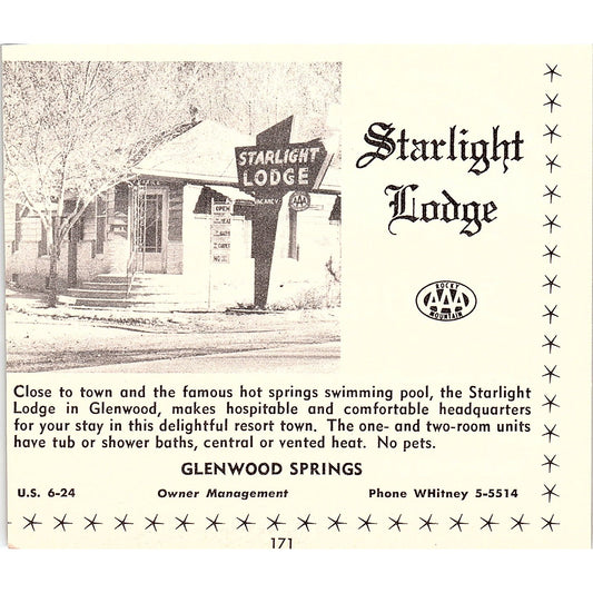 Starlight Lodge, The Western Motel Glenwood Springs CO 1958 Ad AG1-H2