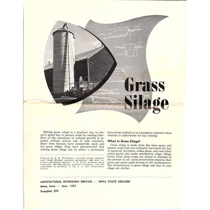 Grass Silage 1953 Ames Iowa Farm Bulletin TK2-XB6