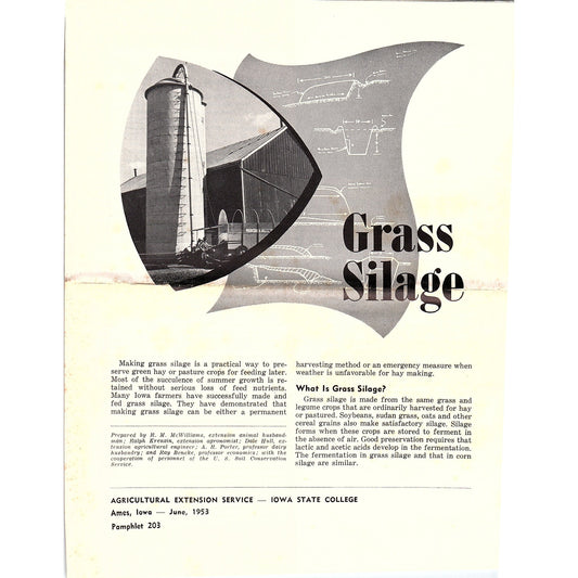 Grass Silage 1953 Ames Iowa Farm Bulletin TK2-XB6