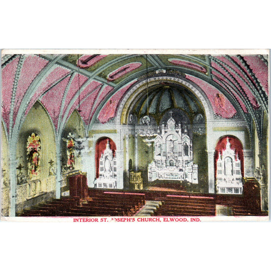 c1910 St. Joseph's Church Interior Elwood IN Original Postcard PC10