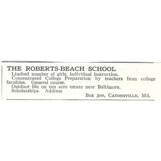 Roberts-Beach School Catonsville MD c1918 Original Advertisement AE5-SV3