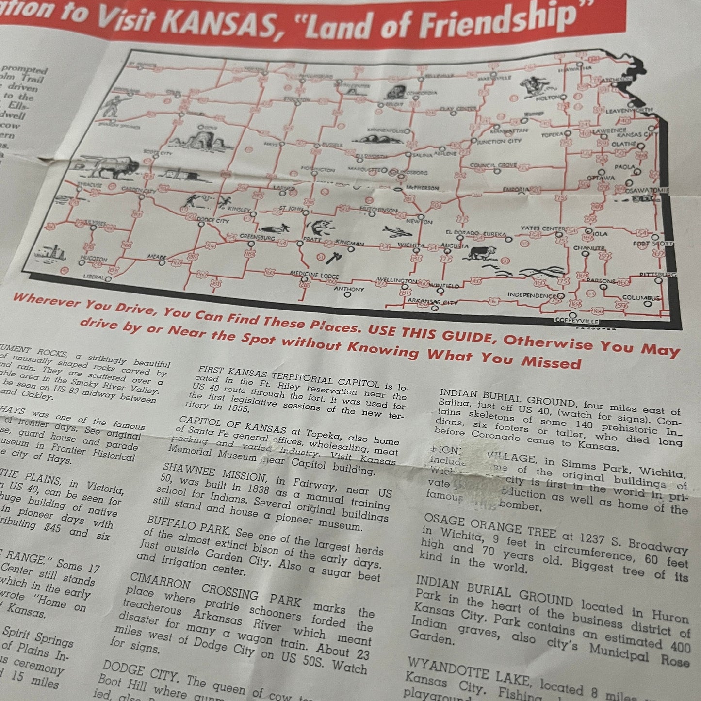 Vintage Kansas Land of Friendship Fold Out Map and Travel Brochure TJ5-TB