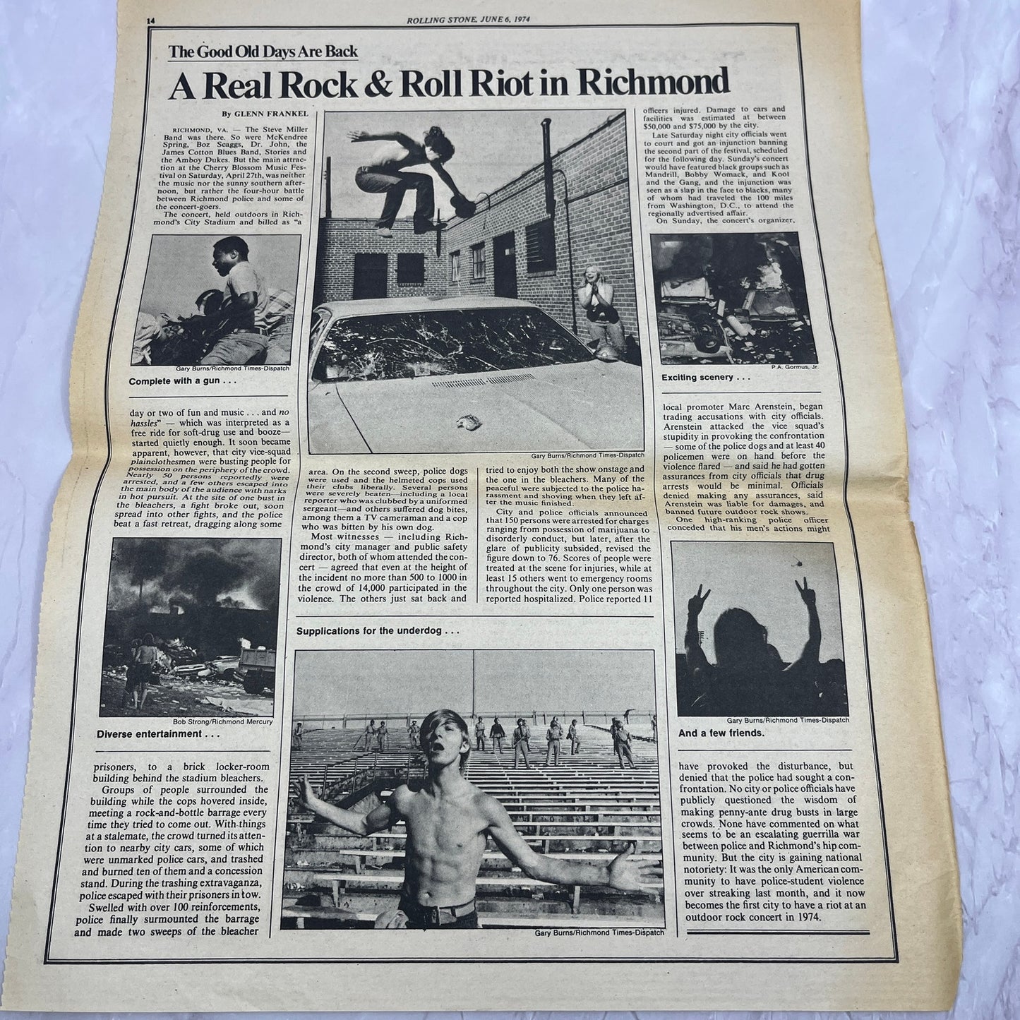 A Real Rock & Roll Riot in Richmond Article Glenn Frankel 11x14.5" 1974 Ad V14-2