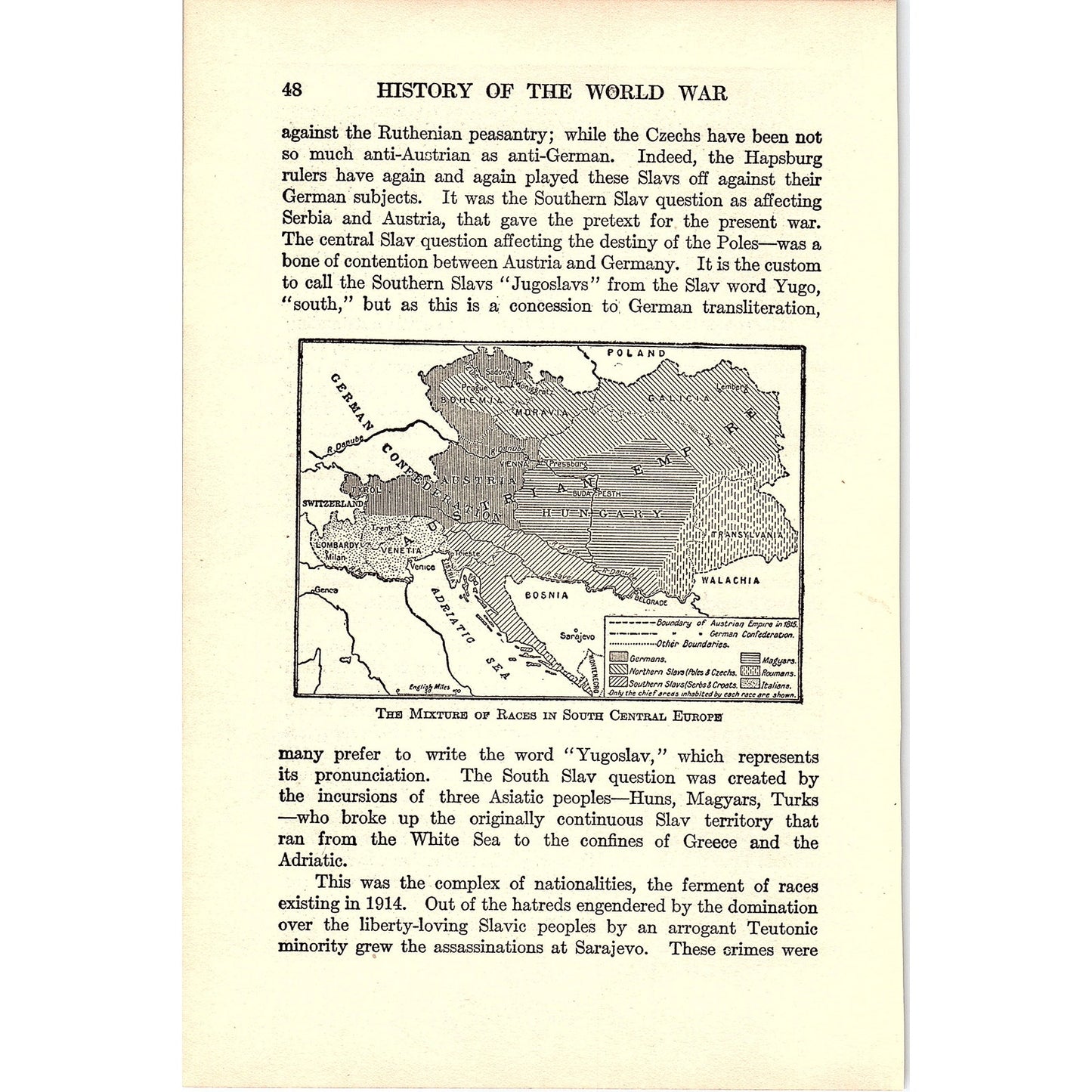 Map of the Mixtures of Races in South Central Europe 1919 WWI Map Print AF9-14