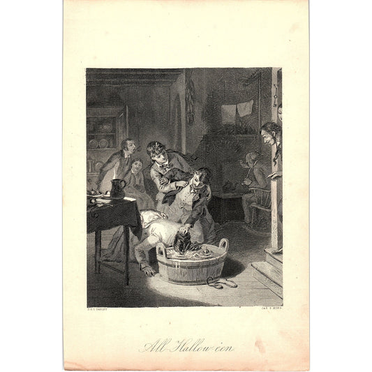 All Hallow-een Bobbing for Apples Halloween Party 1884 Engraving TA5-CJ-1