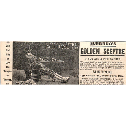 Surbrug's Golden Sceptre for the Pipe Fulton St. NY 1892 Magazine Ad AK6-H1