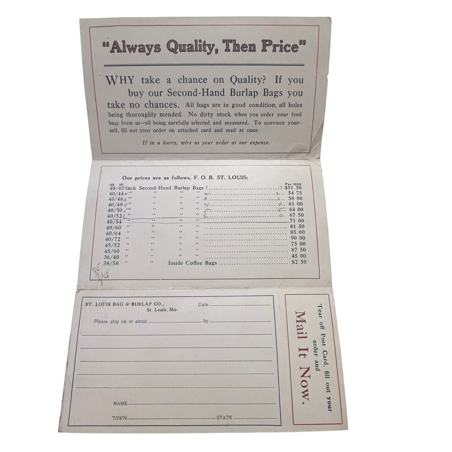 c1910 St. Louis Bag & Burlap Co St. Louis MO Postal Mailing Card Postcard AJ4-3