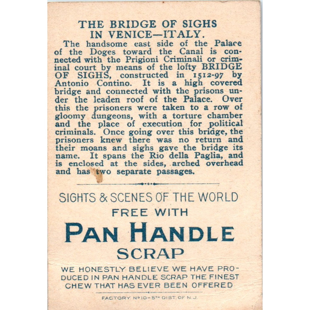 1911-12 The Bridge of Sighs Pan Handle Card Scrap Sights and Scenes AD8-Q3