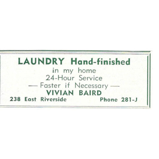 Vivian Baird Hand-Finished Laundry 238 E Riverside 1957 Estes Park CO Ad AG4-S11