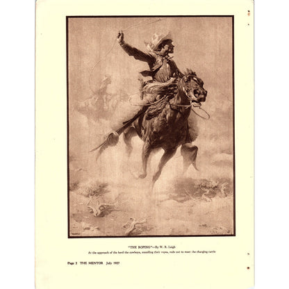The Roping - W.R. Leigh Western Cowboy Print Article 1927 AG3-5