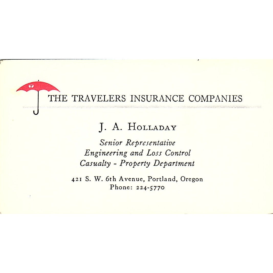 J.A. Holladay The Travelers Ins Co Portland OR Vintage Business Card SD9-B8