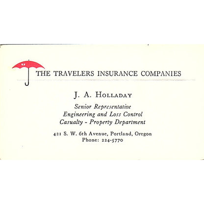 J.A. Holladay The Travelers Ins Co Portland OR Vintage Business Card SD9-B8