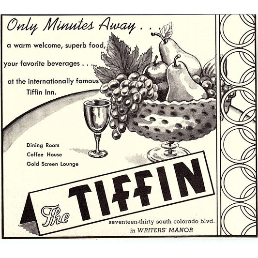 The Tiffin Restaurant Denver CO 1958 Ad AG1-H3