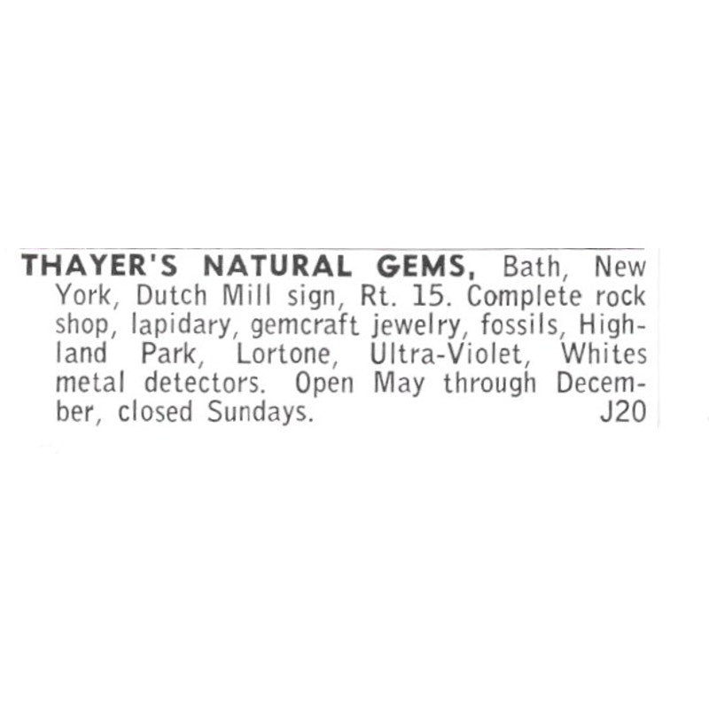 Thayer's Natural Gems Bath New York Lapidary Supply 1972 Ad AF8-S26