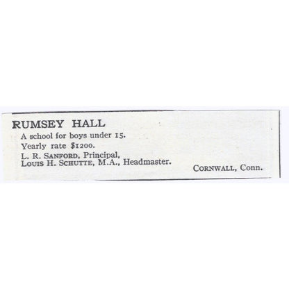 Rumsey Hall L.R. Sanford Louis H Schutte Cornwall CT c1918 Advertisement AE5-SA2
