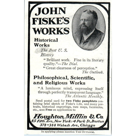 Houghton Mifflin & Co John Fiske's Works 1903 Magazine Ad AF2-O4