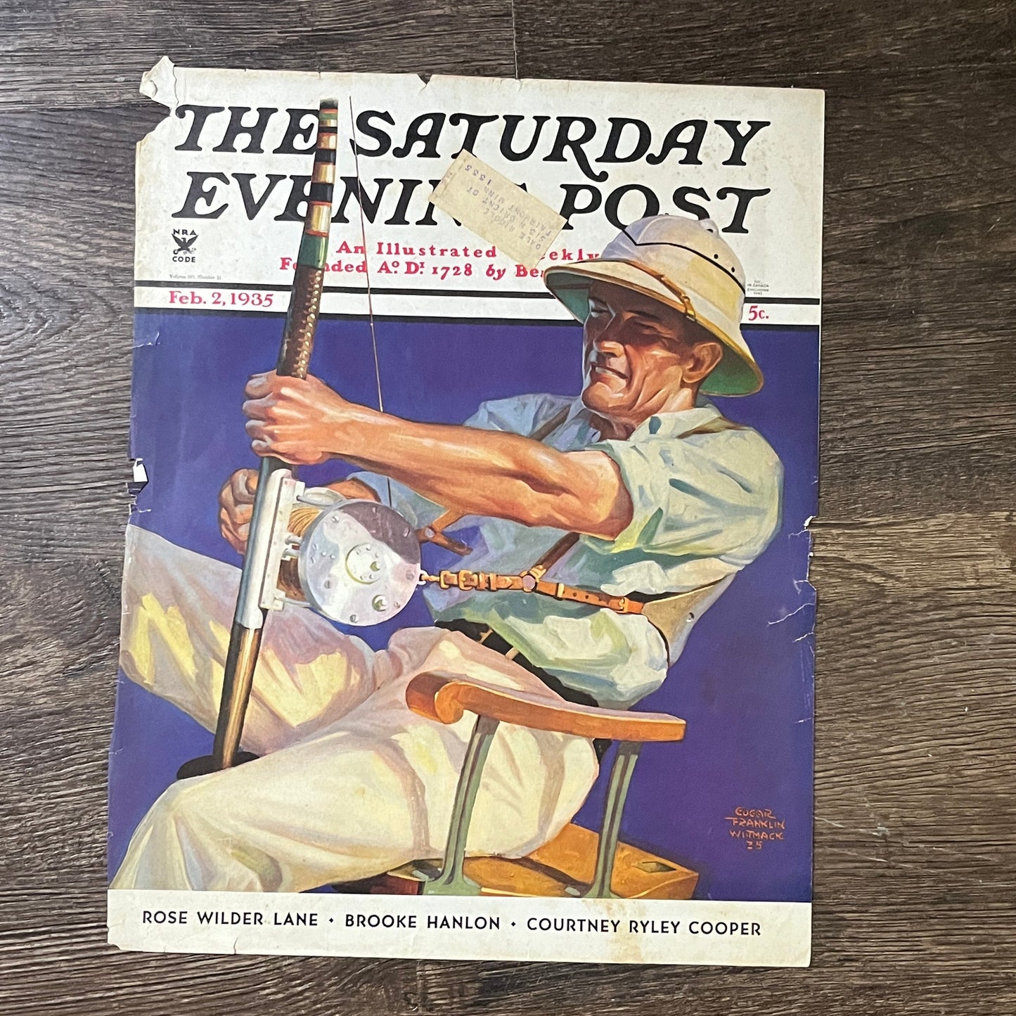 1935 Saturday Evening Post Cover Only Fishing Edgar Franklin Wittmack 10x13 V3