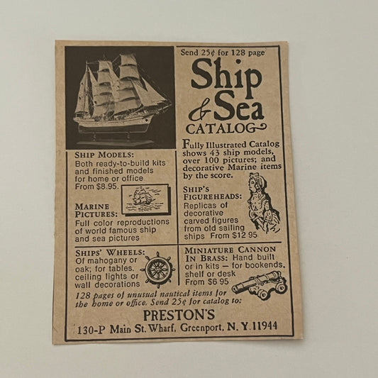 Preston's Ship & Sea Catalog Ship Models Greenport NY 1971 Magazine Ad SAG4-S15