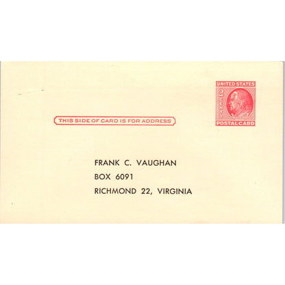 Frank C. Vaughan VA Engineer & Scientists Dinner Postal Mailing Card PE7