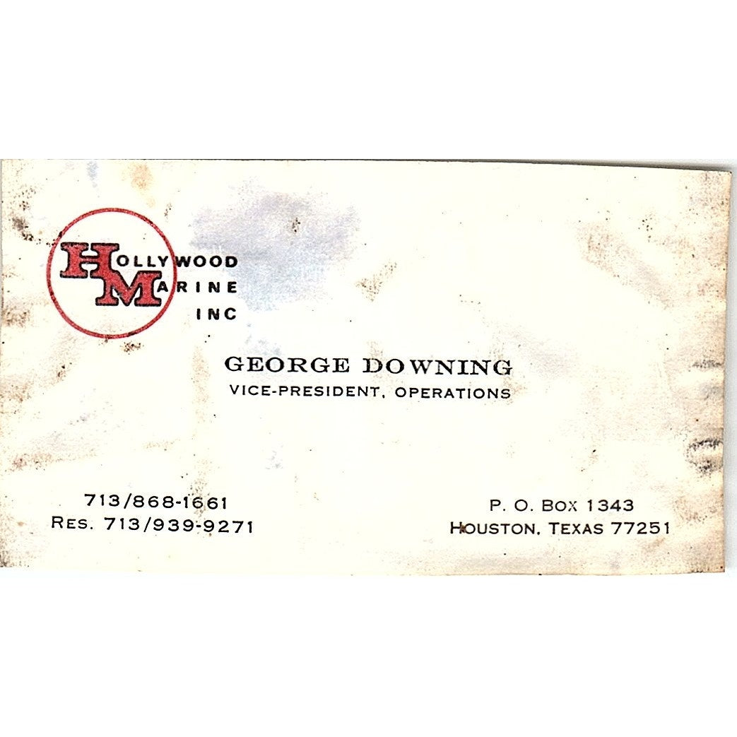 George Downing Hollywood Marine Inc Houston Vintage Business Card SC9-B4