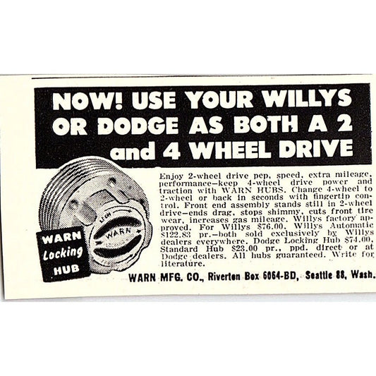 Warn Mfg Co - Warn Locking Hub - Seattle WA 1955 Ad AF9-S7