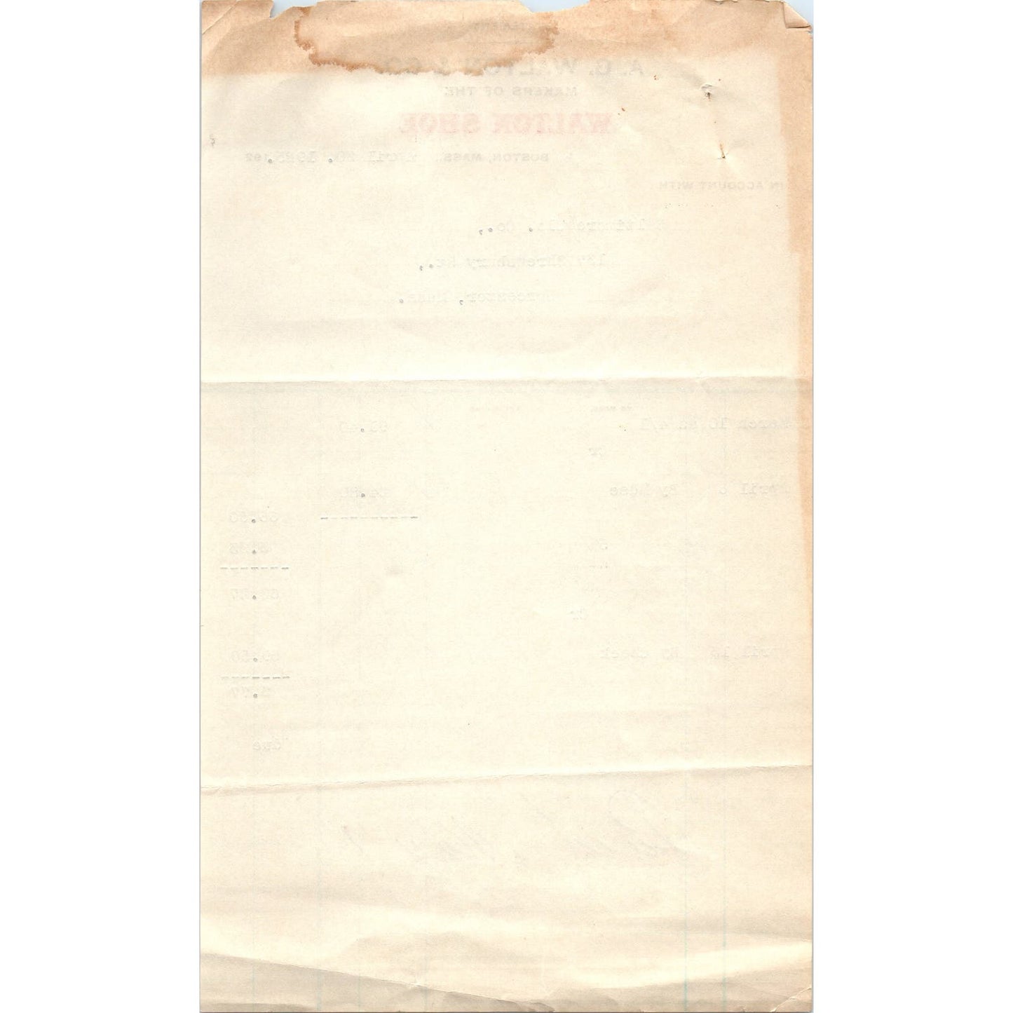 A.G. Walton & Co Walton Shoe Boston 1920s Original Billhead Letterhead D8-LL