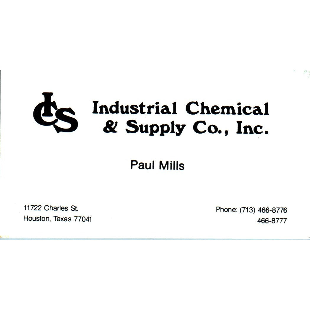 Paul Mills Industrial Chemical & Supply Co Houston Vintage Business Card SE3-B9
