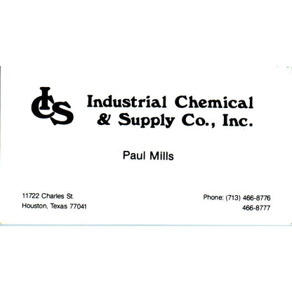 Paul Mills Industrial Chemical & Supply Co Houston Vintage Business Card SE3-B9