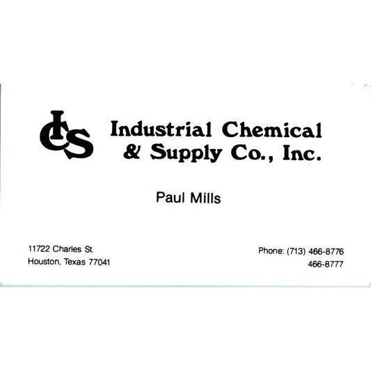 Paul Mills Industrial Chemical & Supply Co Houston Vintage Business Card SE3-B9