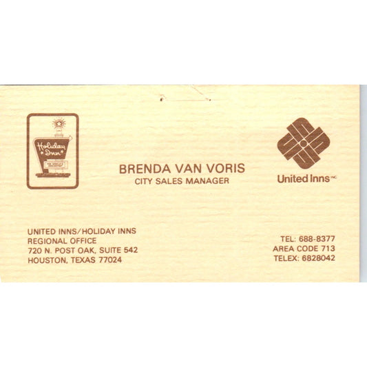Brenda Van Voris Holiday Inn Houston TX Vintage Business Card SE3-B1