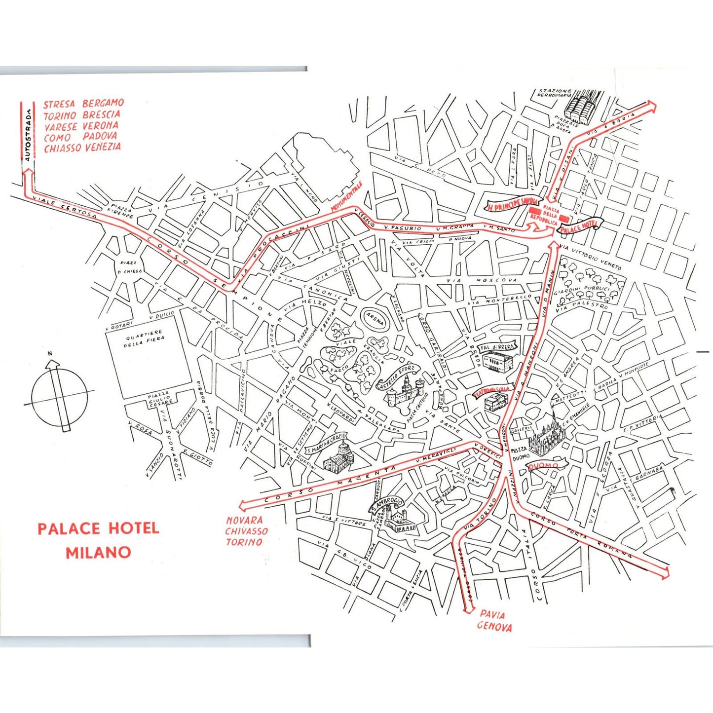 c1950 Palace Hotel Milano Italy Tourist Fold OUt Map AE2