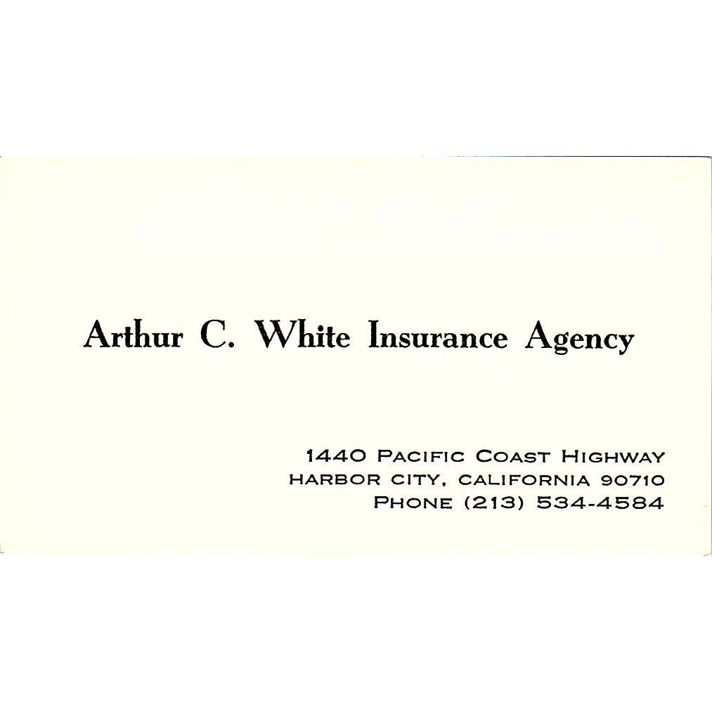 Arthur C White Ins Agency Harbor City CA Vintage Business Card SD9-B10
