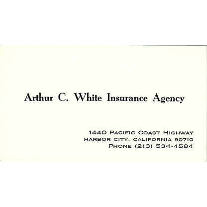 Arthur C White Ins Agency Harbor City CA Vintage Business Card SD9-B10
