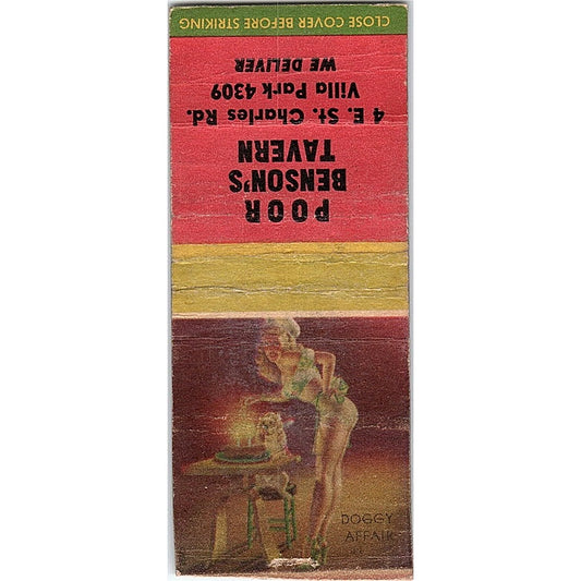 Poor Benson's Tavern 4 E. St. Charles Rd Villa Park Pinup Matchbook Cover SC7-Y7