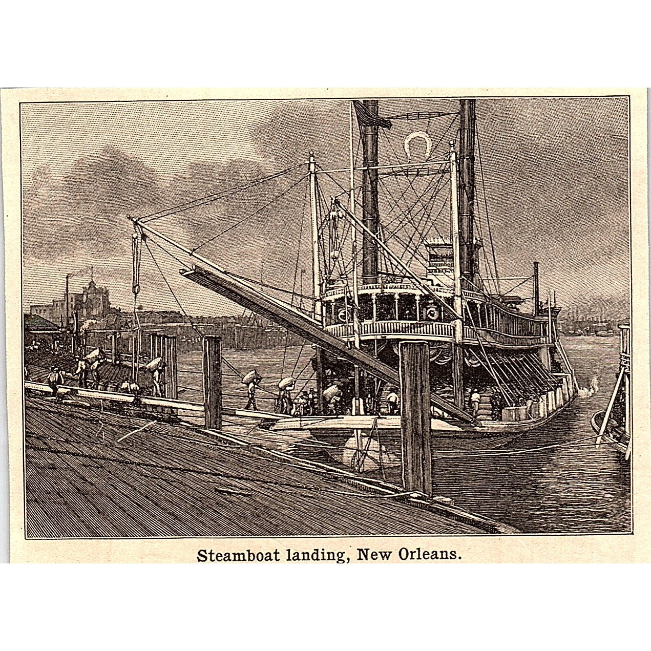 Steamboat Landing New Orleans LA 3x4" 1901 Engraving AF6-M12