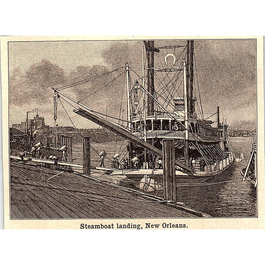 Steamboat Landing New Orleans LA 3x4" 1901 Engraving AF6-M12