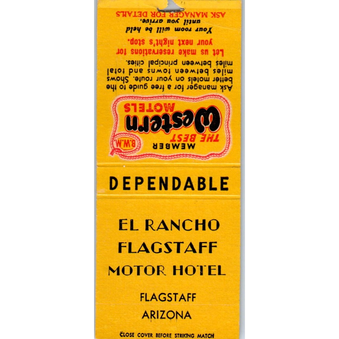 El Rancho Flagstaff Motor Hotel Arizona Vintage Matchbook Cover SD4-Y7