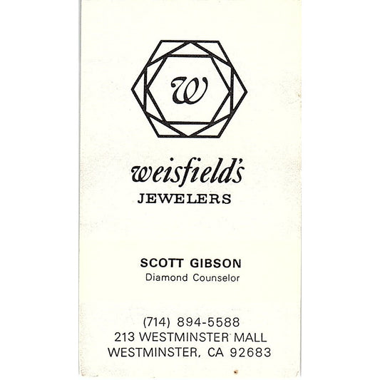 Weisfield's Jewelers Scott Gibson Westminster CA Vintage Business Card SB4-B1