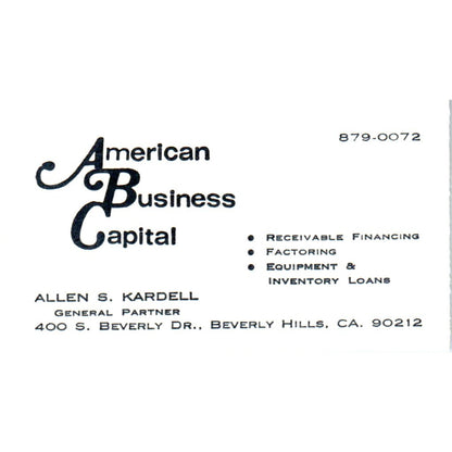 Allen S Kardell ABC American Business Capital Beverly Hills Business Card SD8-B5