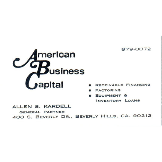 Allen S Kardell ABC American Business Capital Beverly Hills Business Card SD8-B5