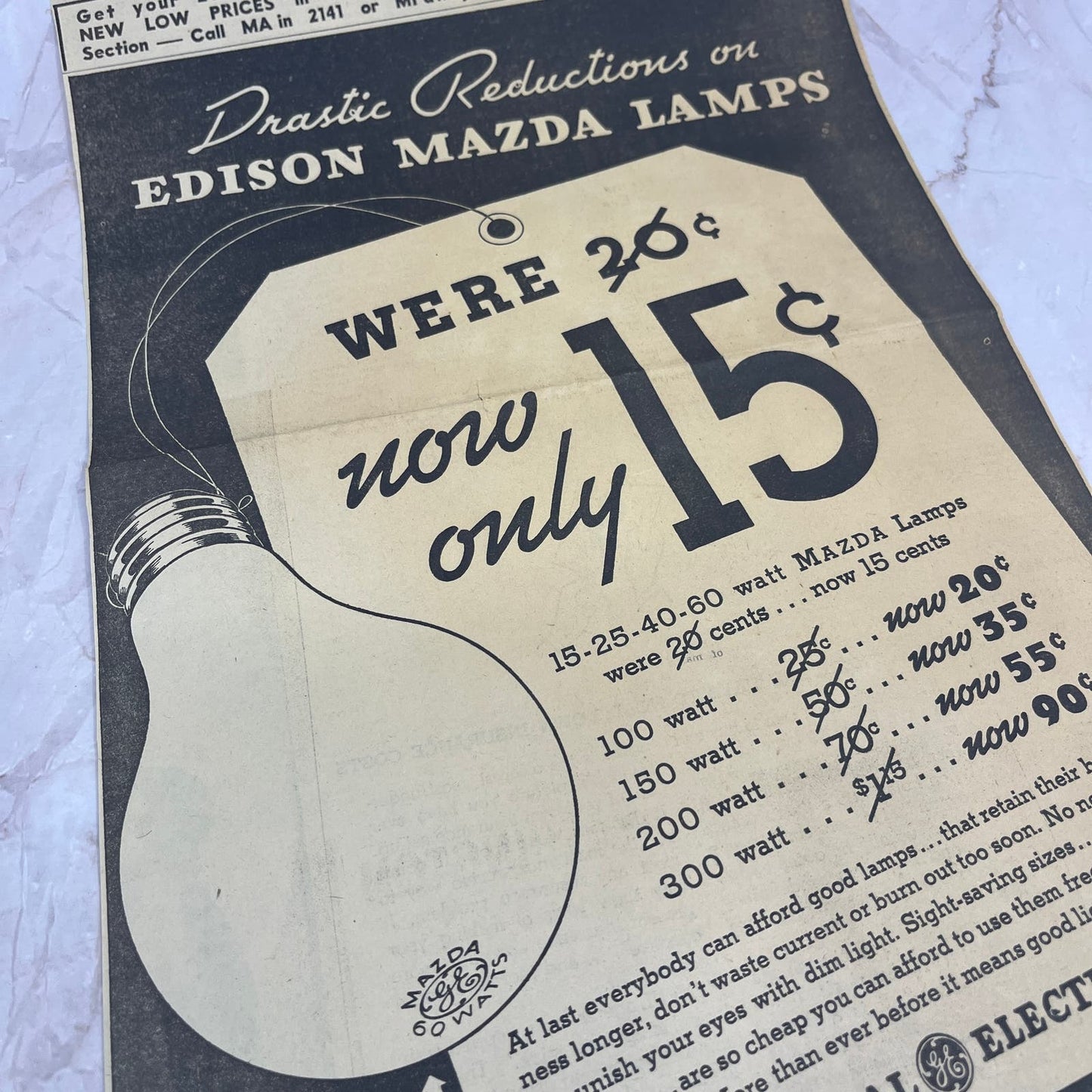 New England Edison Mazda Lamps 9x17 1935 Minneapolis Journal Advertisement FL6-8