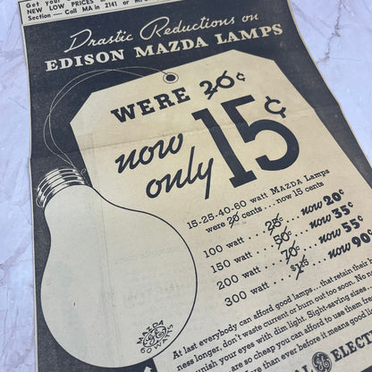 New England Edison Mazda Lamps 9x17 1935 Minneapolis Journal Advertisement FL6-8