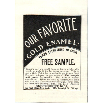 Gerstendorfer Bros. Chicago Gold Enamel c1905 Original Advertisement AE7-A3