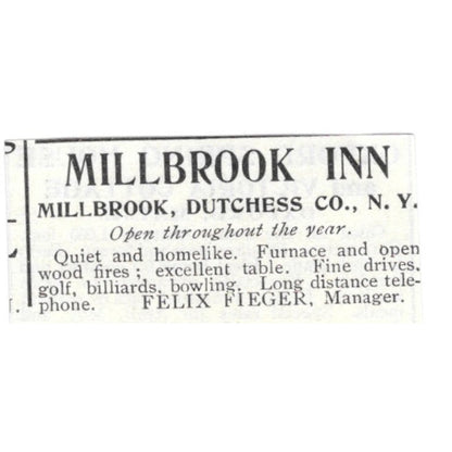 Millbrook Inn Dutchess Co NY Felix Fieger 1903 Magazine Ad AF7-SS3