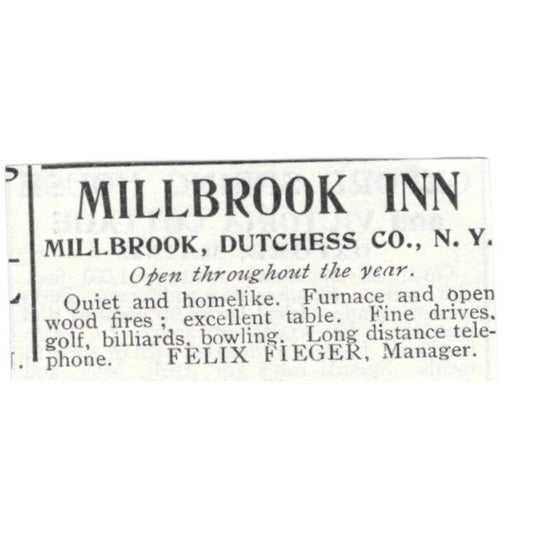 Millbrook Inn Dutchess Co NY Felix Fieger 1903 Magazine Ad AF7-SS3