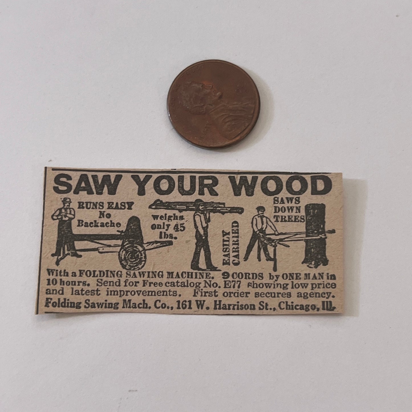 Folding Sawing Mach, Co. Chicago IL 1931 Newspaper Ad SAG4-S13