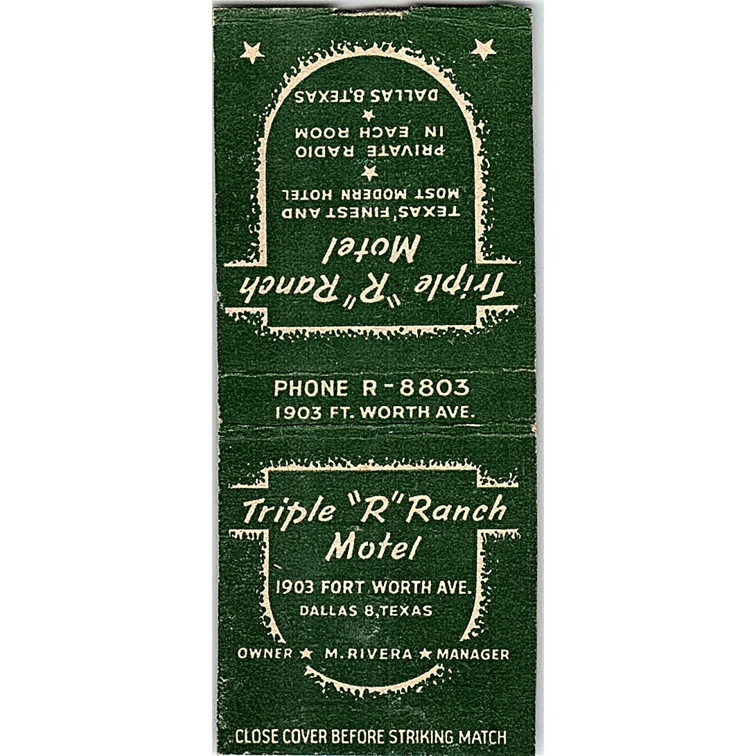 Triple R Ranch Motel Dallas TX M. Rivera Vintage Matchbook Cover SF3-Y1