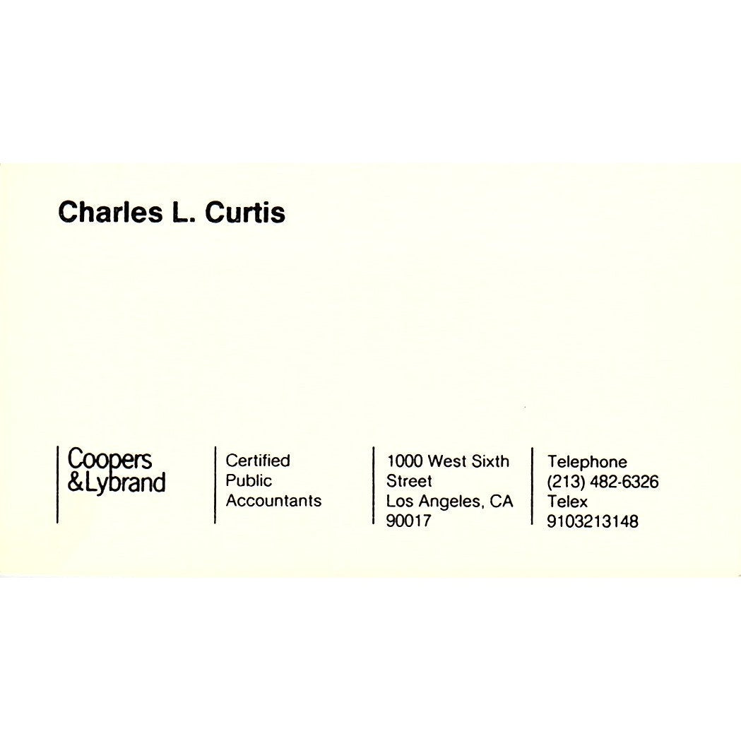 Charles L Curtis Coopers & Lybrand CPA Los Angeles Vintage Business Card SD9-B1